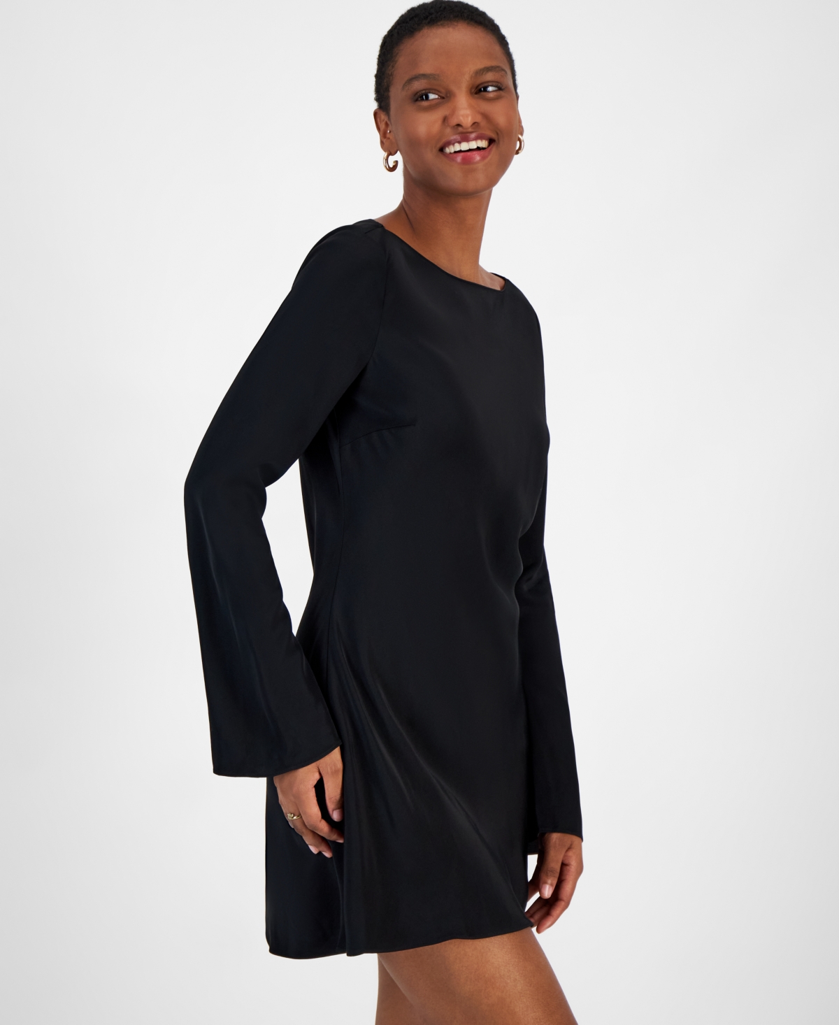 French Connection Ennis Long Sleeve Satin Minidress In Black