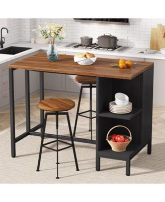 Kitchen Island, Kitchen Shelf Kitchen Bar Table with 5 Open Storage Shelves and Large Worktop, Industrial Butcher Block Island (Stools Not Included)