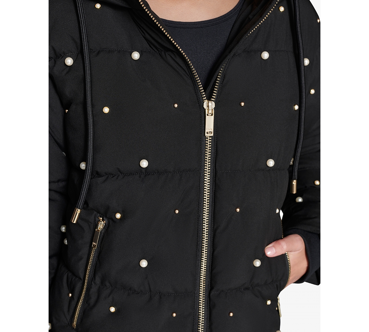 Karl Lagerfeld Paris Women's Embellished Hooded Puffer Jacket