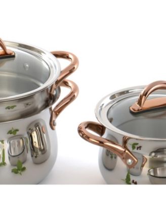 Ouro Gold 16Pc 18/10 Stainless Steel Cookware Set with Glass Lids