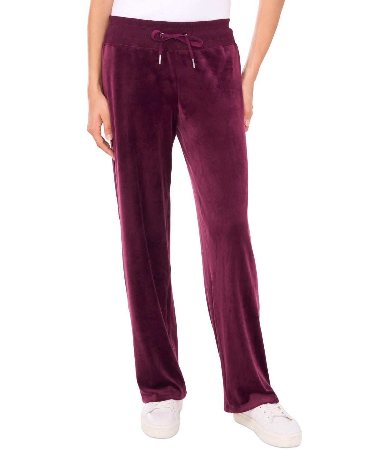 Women's Velour Drawstring-Waist Straight-Leg Pants - Plum Noir