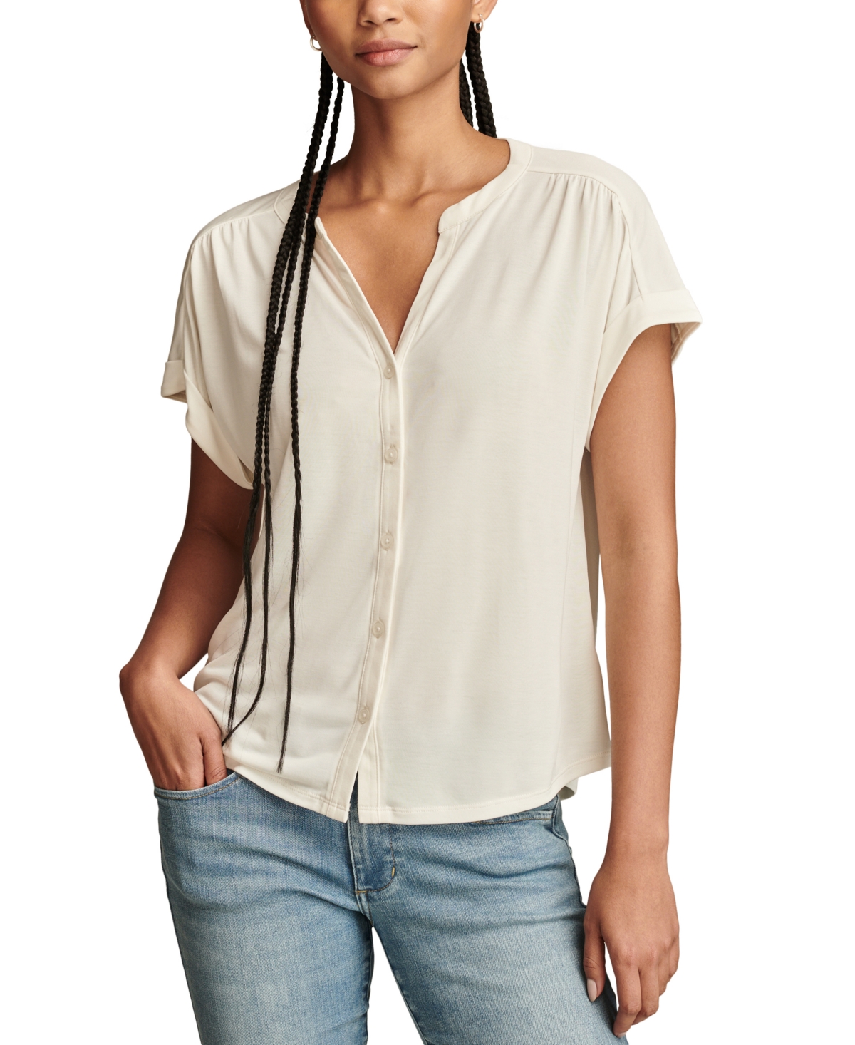 LUCKY BRAND WOMEN'S SANDWASH SHORT SLEEVE BUTTON FRONT SHIRT 