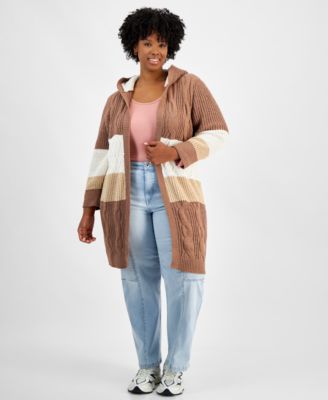 Derek Heart - Trendy Plus Colorblocked Hooded Cardigan