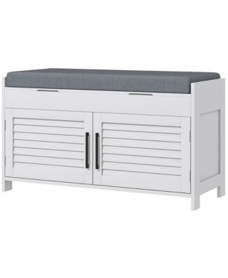 Shoe Bench, Entryway Bench with Cushion, Hidden Compartments, White