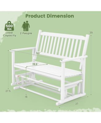2 Seats Outdoor Glider Bench with Armrests and Slatted Seat-White