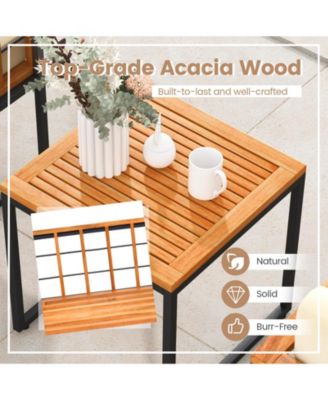 3 Pieces Patio Chair Set Acacia Wood Outdoor Sofa Set with Soft Cushions-Beige