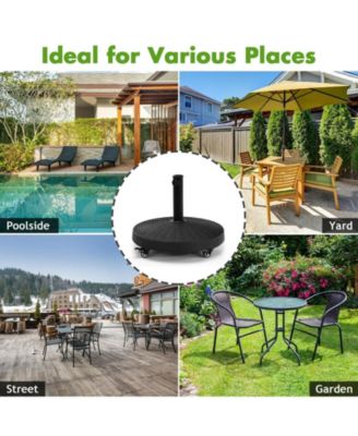 50 LBS Patio Wicker Style Resin Umbrella Base Stand Heavy Duty with Wheels