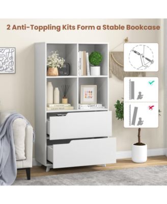 4-Tier Open Bookcase with 2 Drawers and 4 Storage Cubes-White