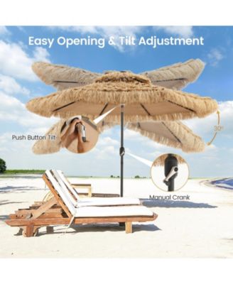9 Feet Solar Powered Thatched Tiki Patio Umbrella with Led Lights.