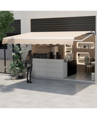 13 × 8 Feet Retractable Patio Awning Aluminum Deck Sunshade-Beige
