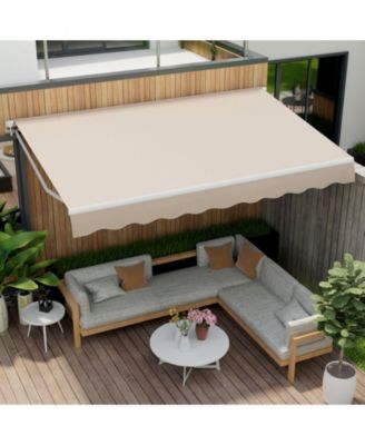 13 × 8 Feet Retractable Patio Awning Aluminum Deck Sunshade-Beige
