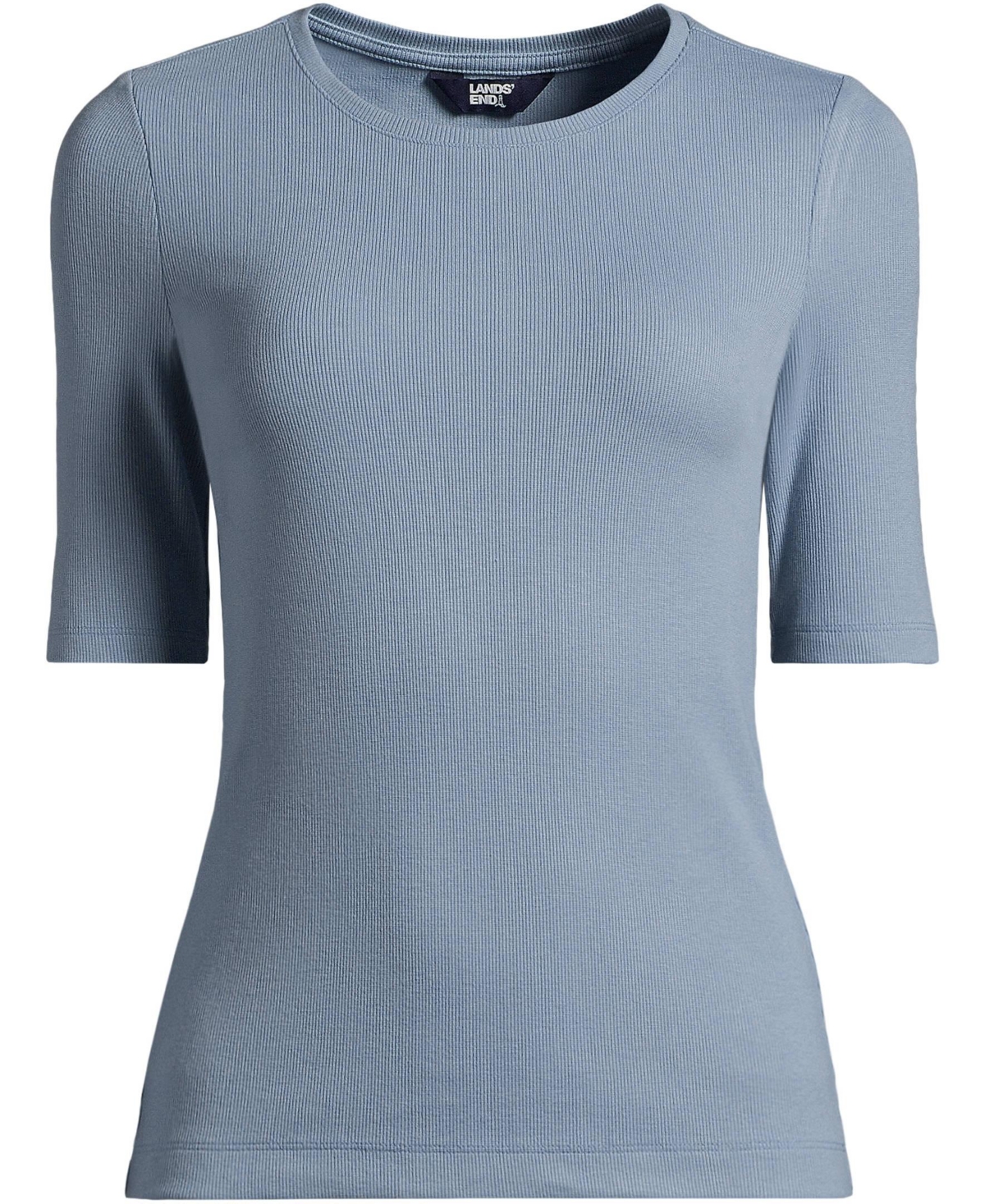 Lands' End Plus Size Drapey Rib Skimming Elbow Sleeve Crew Neck T-shirt