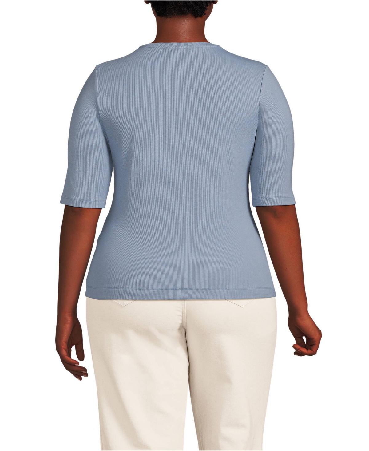 Lands' End Plus Size Drapey Rib Skimming Elbow Sleeve Crew Neck T-shirt
