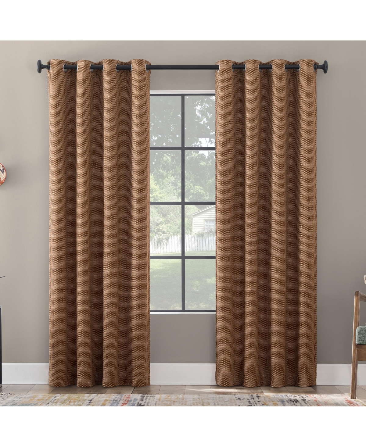 Rafaela Woven Pattern Chenille 100% Blackout Grommet Curtain Panel, 50" x 96" - White