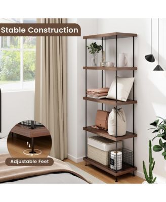 5-Tier Multipurpose Display Rack Freestanding Bookshelf w/ Metal Frame Walnut