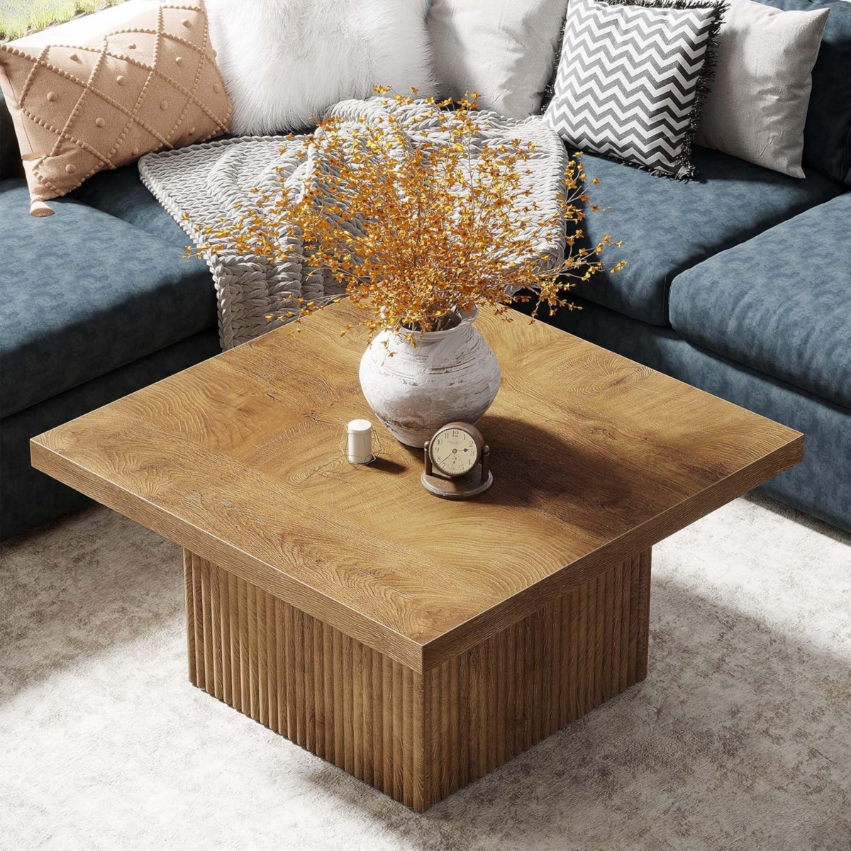 Tribesigns 43-Inch Coffee Table with Led Light, Square Coffee Table with Storage, Wood Cocktail Table, Farmhouse Center Table for Living Room Home Off