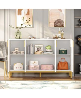 Modern Storage Cabinet, 59 Inch Console Cabinet Sideboard Buffet Cabinet with 4 Doors & Gold Metal Base, Entryway Cupboard Furniture for Living Room, Dining Room