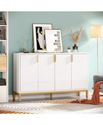 Modern Storage Cabinet, 59 Inch Console Cabinet Sideboard Buffet Cabinet with 4 Doors & Gold Metal Base, Entryway Cupboard Furniture for Living Room, Dining Room