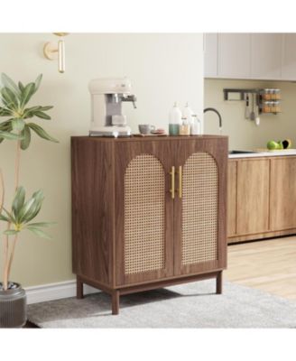 Set of 2 Rattan Sideboard Buffet Cabinet with Storage 59 Inch Accent Cabinet with Doors for Dining Room Living Room Kitchen