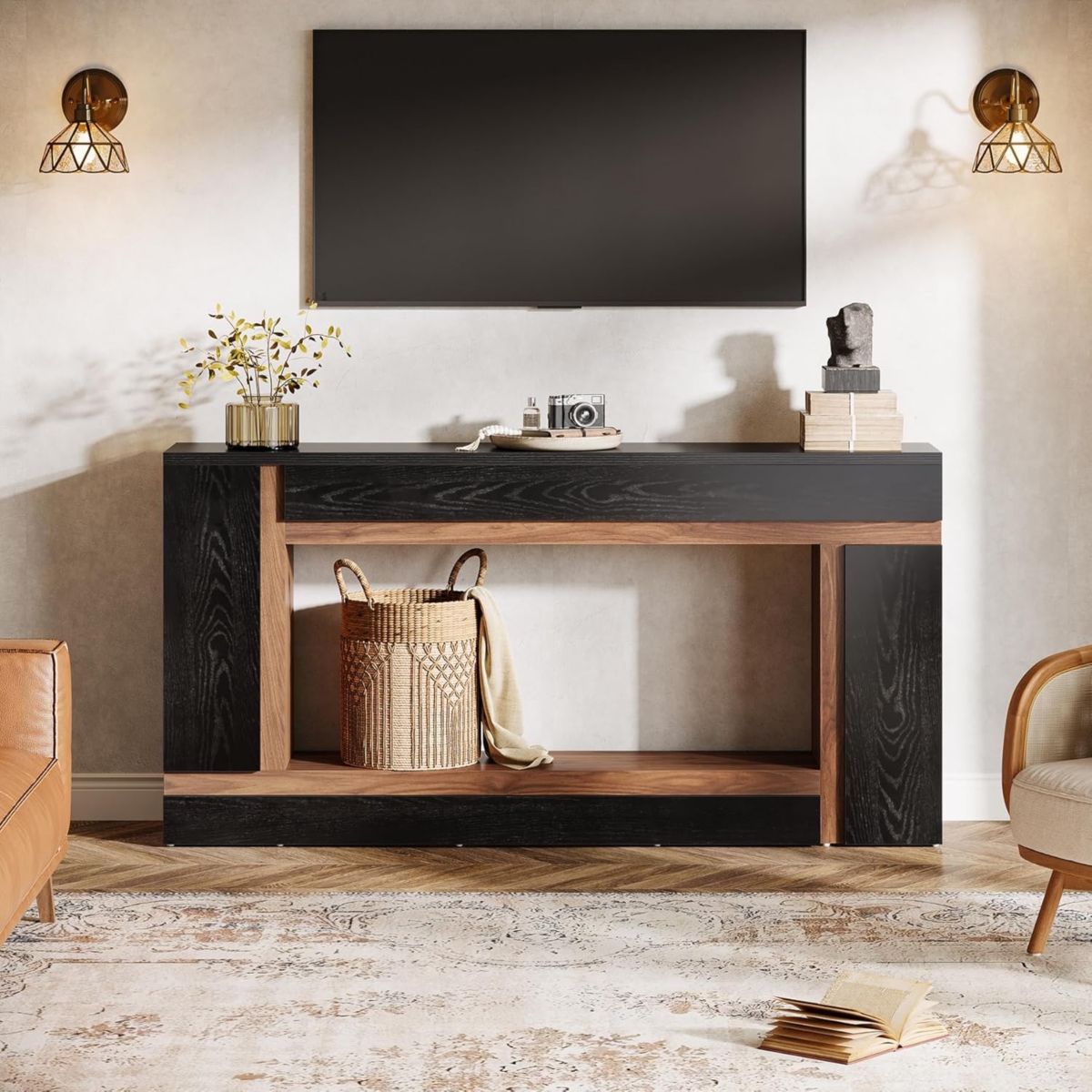 Tribesigns 55-Inch Long Console Table, Farmhouse Wooden Sofa Table Entryway Tabe, Behind Couch Table Accent Table for Living Room, Hallway, Natural Wo