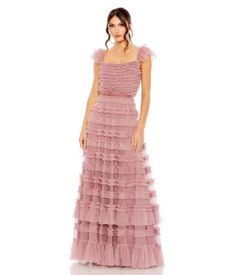 【Mac Duggal】Ruffle Cap Sleeve Ruffle Gown 関税送料込 Mac Duggal Women's Ruffle Cap Sleeve Embellished Tiered Gown