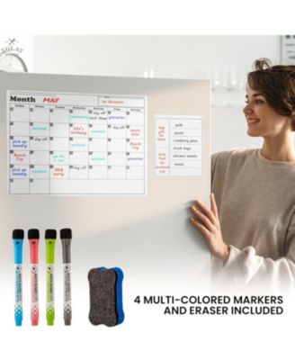 Magnetic Whiteboard Calendar Kit – Includes Notepad, 4 Markers & Eraser for Fridge