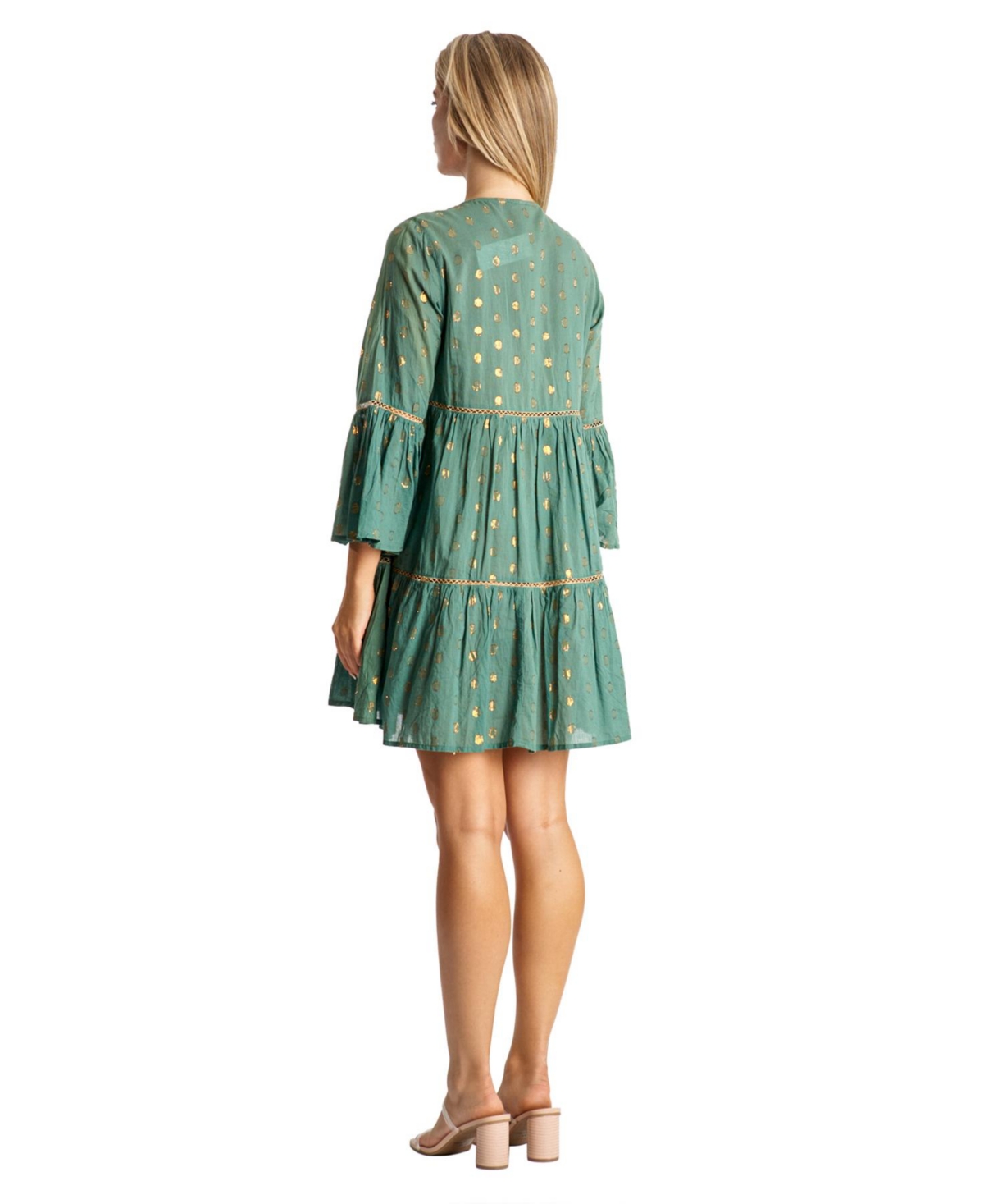 La Moda Clothing Women'sShort Dress with Gold Polka Dots - Green