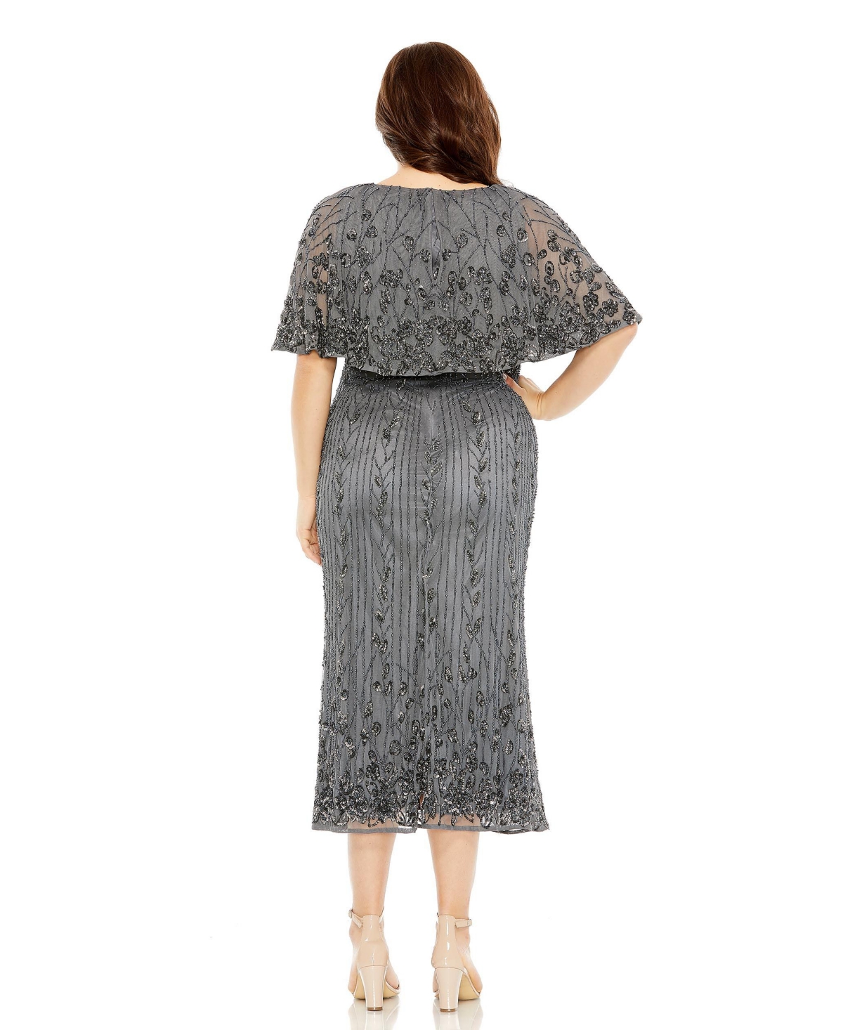 Mac Duggal Plus Size High Neck Embellished Column Dress with Cape