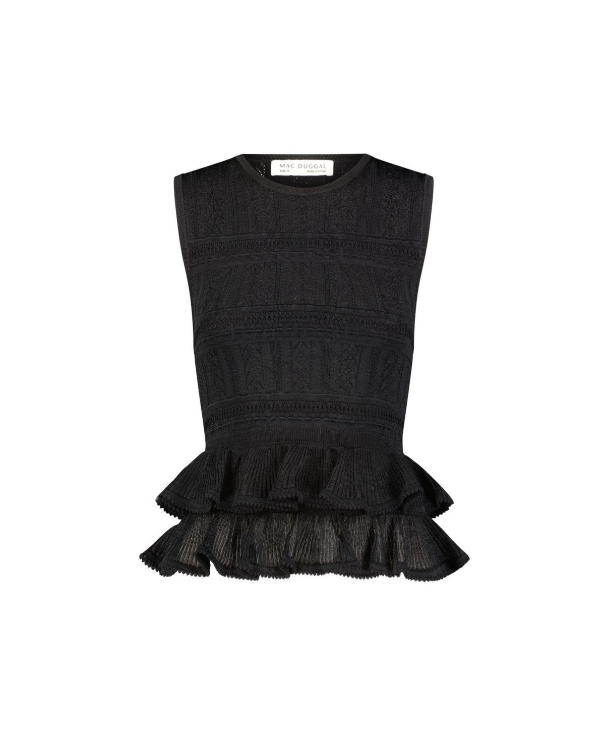 Mac Duggal Women's Sleeveless High Neck Knit Top With Ruffle Hem