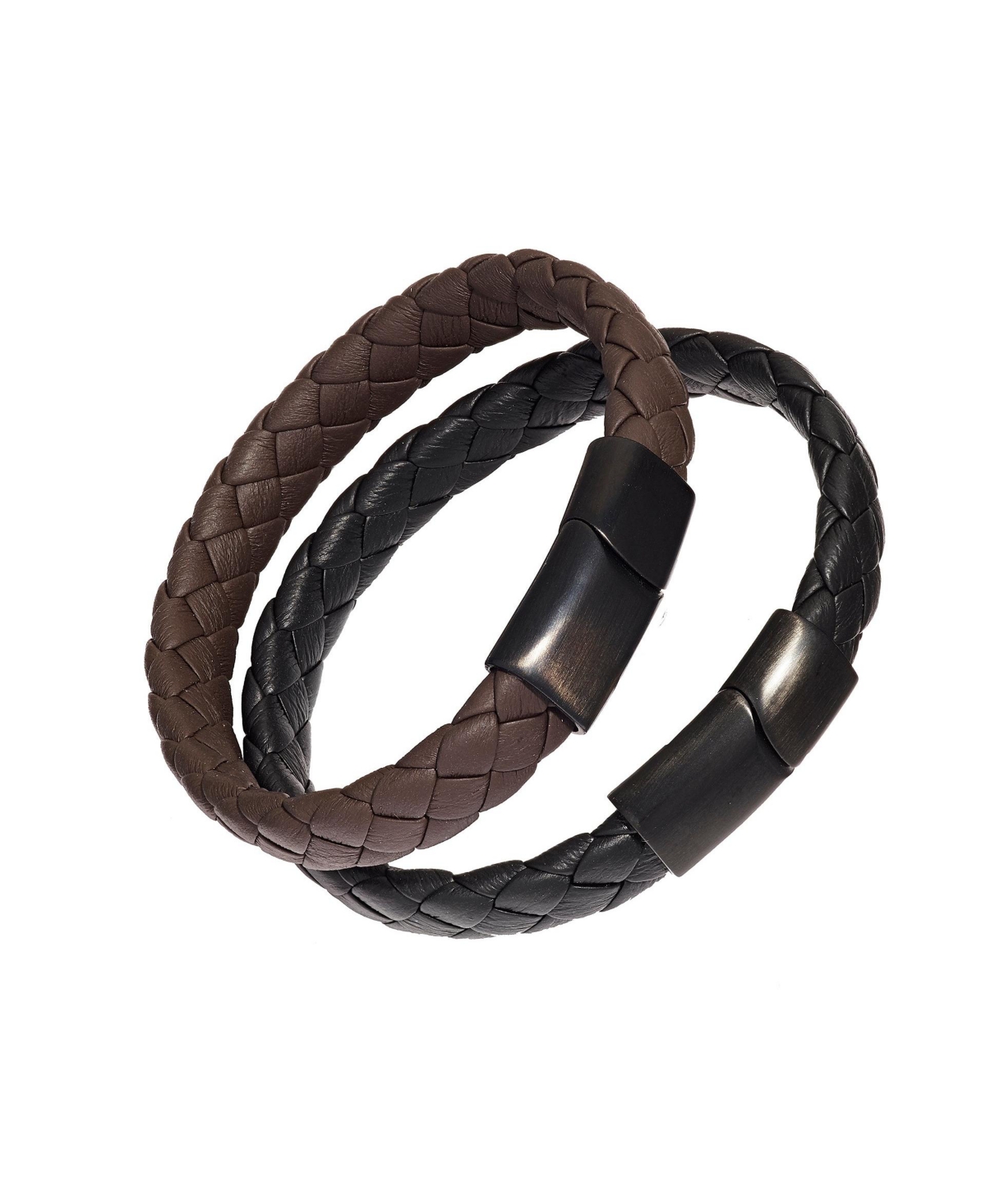 Linkup Braided Leather Bracelet with Stainless Steel Magnetic Closure