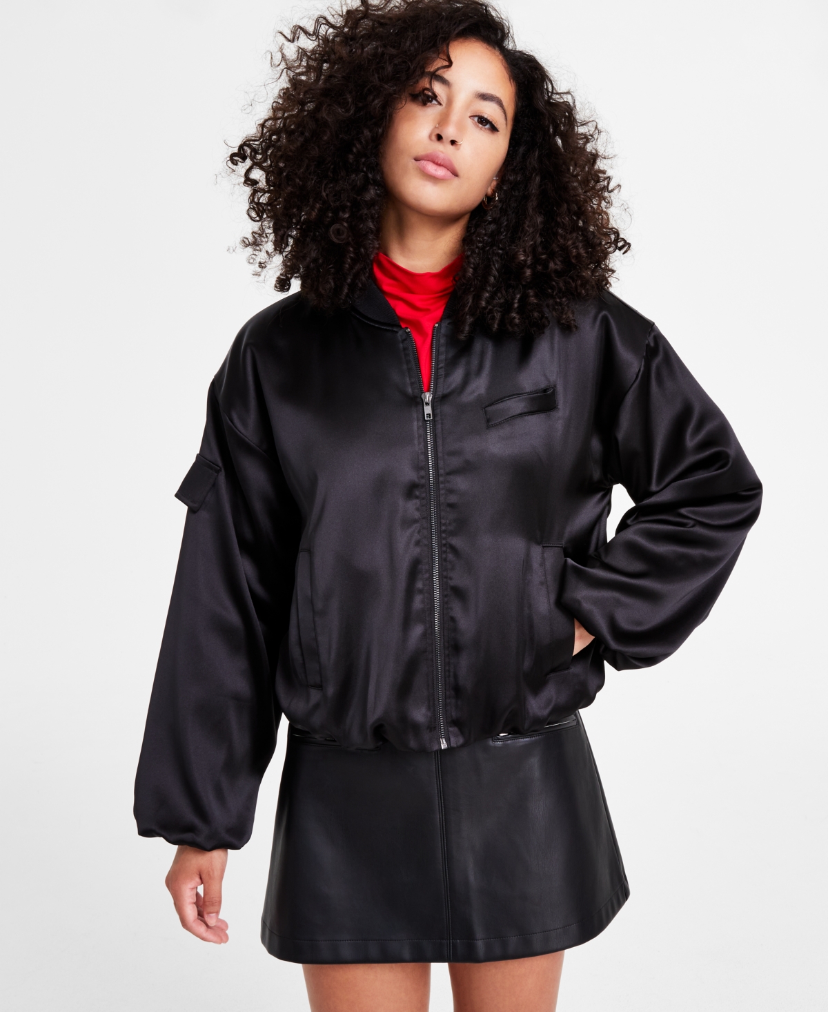 Bar Iii Women's Long-Sleeve Satin Bomber Jacket, Created for Macy's