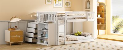 Streamdale Full over Full Bunk Bed with 4 Drawers and 3 Shelves-Gray