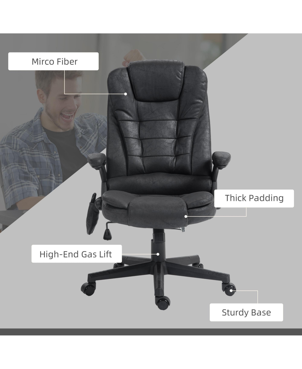 Streamdale Furniture 6 Point Vibrating Massage Office Chair with Lumbar Heat- Black
