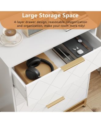 4 Drawers Dresser Chests for Bedroom, Tall Wood Rustic Chest of Drawers with Wide Metal Handle, White Dresser Drawer Organizer for Bedroom,Living Room,Hallway and Entryway_36.22&amp;#x22;D x 18.11&amp;#x22;W x 7.87&amp;#x22;H