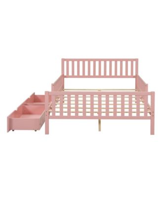 Pink Platform Bed with Guardrails and Drawers