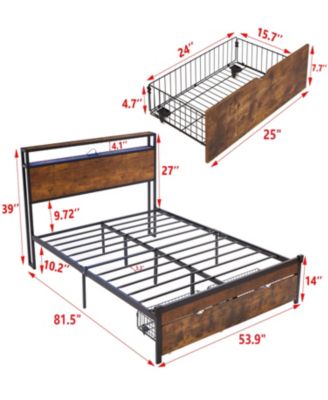 USB Charging Bed Frame with Headboard, Drawers