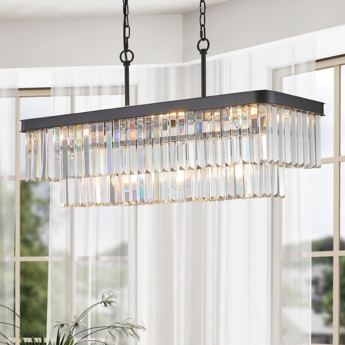 Streamdale Crystal Chandelier, Modern Industrial, Adjustable