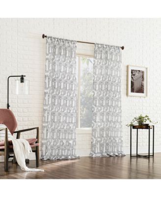 Kaz Embroidered Retro Like Curves Sheer Rod Pocket Curtain Panel
