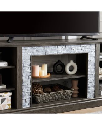 Streamdale Modern TV Stand with Faux Stone Surround & Large Storage Cabinet