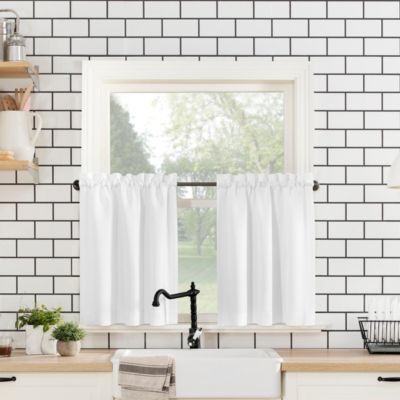 Martine Microfiber Semi-Sheer Rod Pocket Kitchen Curtain Valance and Tiers Set