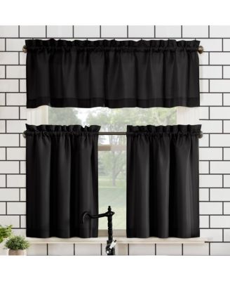 Martine Microfiber Semi-Sheer Rod Pocket Kitchen Curtain Valance and Tiers Set