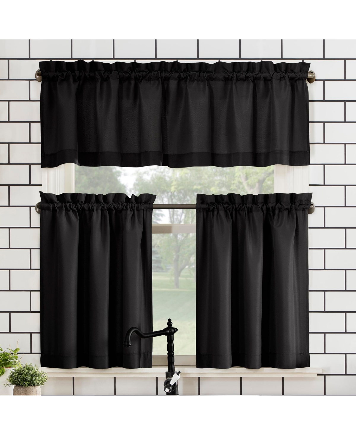 Martine Microfiber Semi-Sheer Rod Pocket Kitchen Curtain Valance Tiers Set