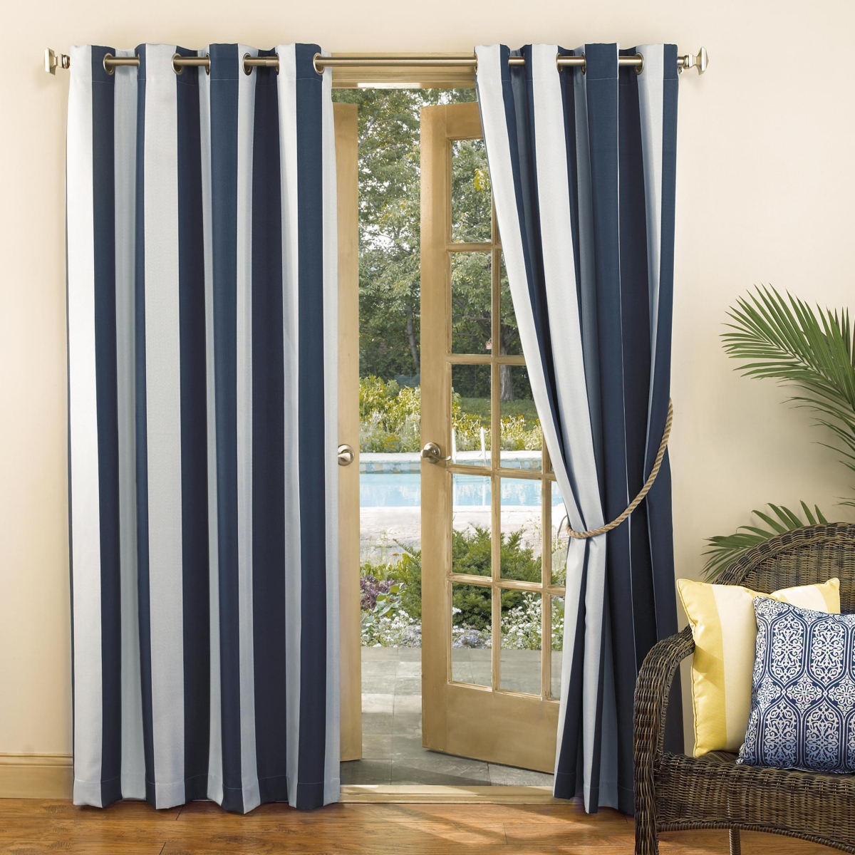Valencia Cabana Stripe Indoor/Outdoor Uv Protectant Room Darkening Grommet Curtain Panel