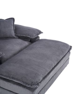  56.3" Corduroy Sofa with Toss Pillows and Ottoman