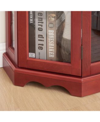 Lighted Glass Corner Curio Cabinet with Crown and Bulbs