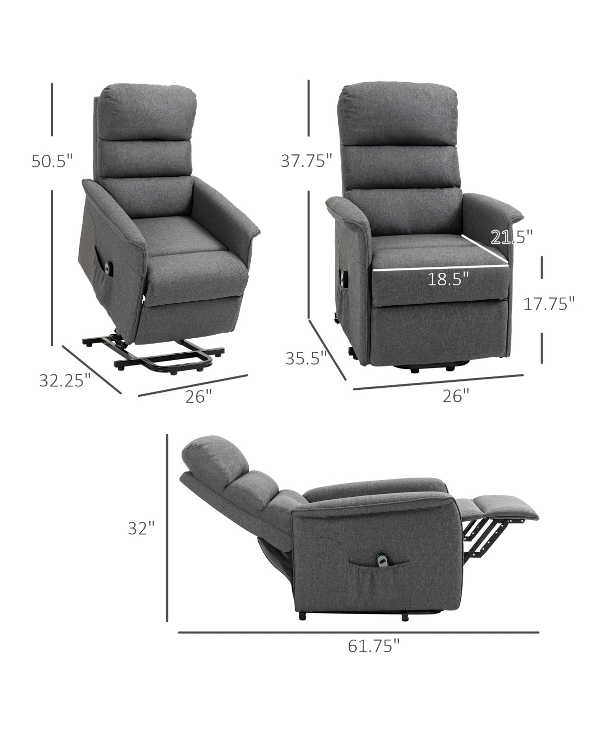 Streamdale Furniture Electric Lift Recliner for Seniors with Remote & Pockets,- Gray