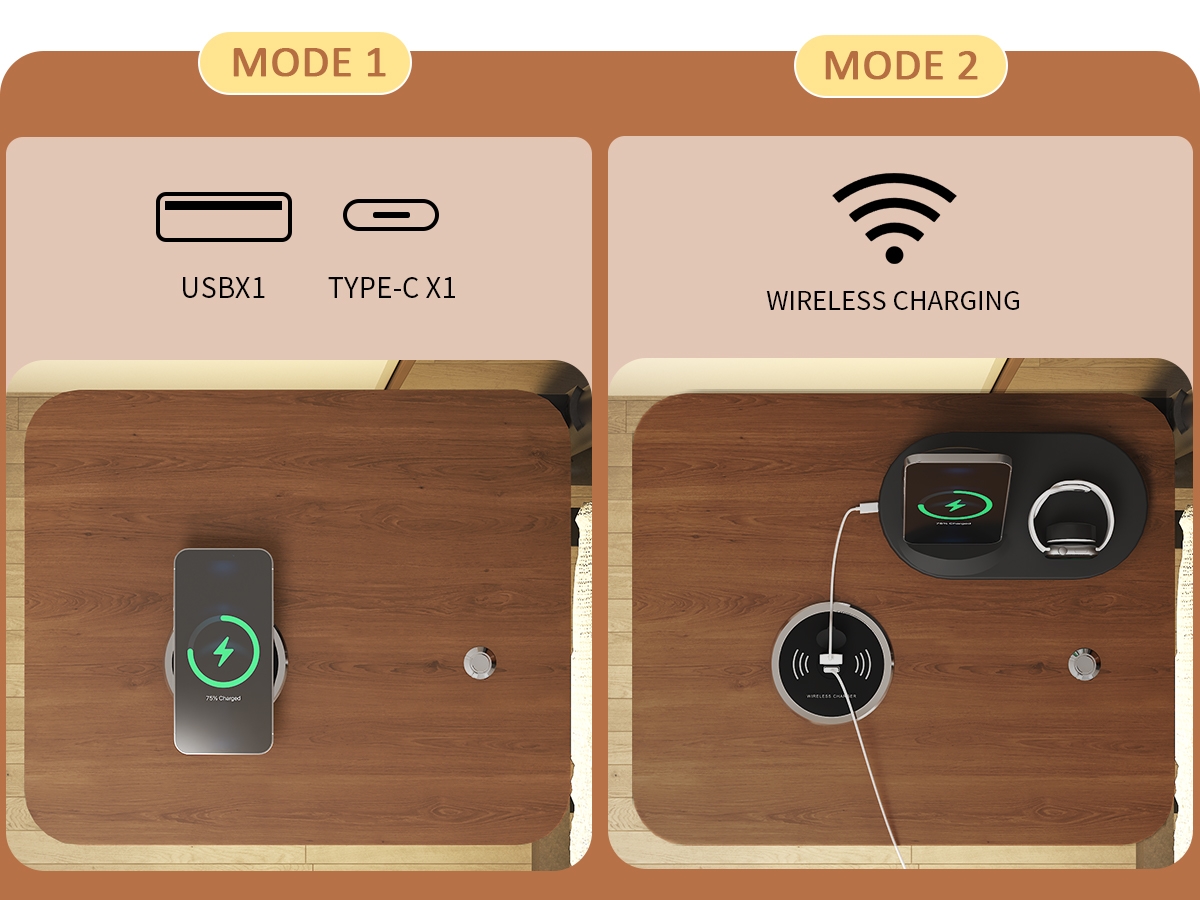 Streamdale Furniture Queen Upholstered Bed Frame with Wireless & Usb Charging, Led Light