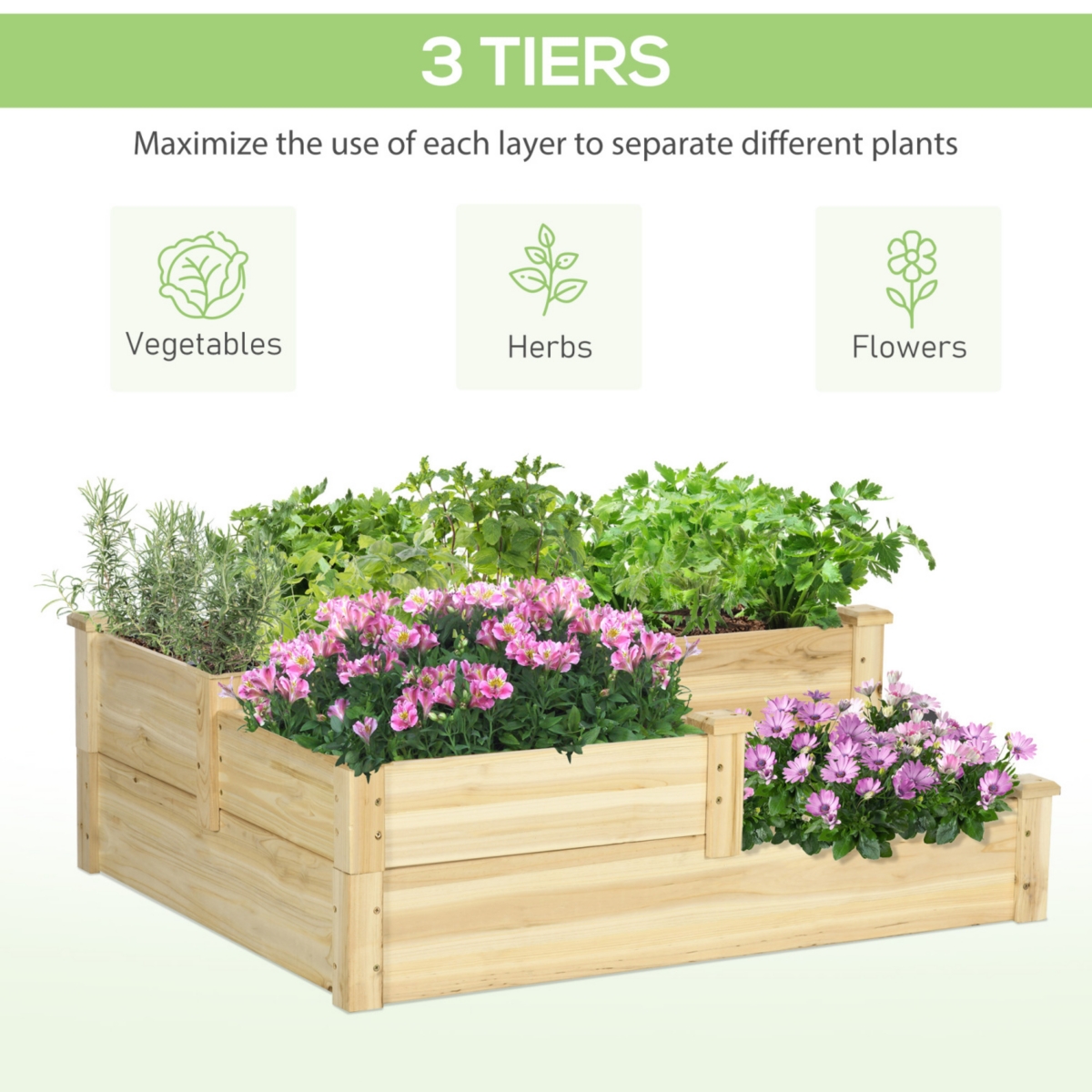 Streamdale Furniture 3-Tier Raised Garden Bed, Outdoor Planter with Open Bottom