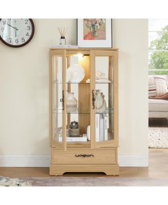  Lighted Curio Glass Display Cabinet with Adjustable Shelves, Bulbs
