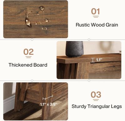 41.3" Farmhouse Console Table, 2-Tier Wooden Entryway Table with Storage, Rustic Narrow Behind Couch